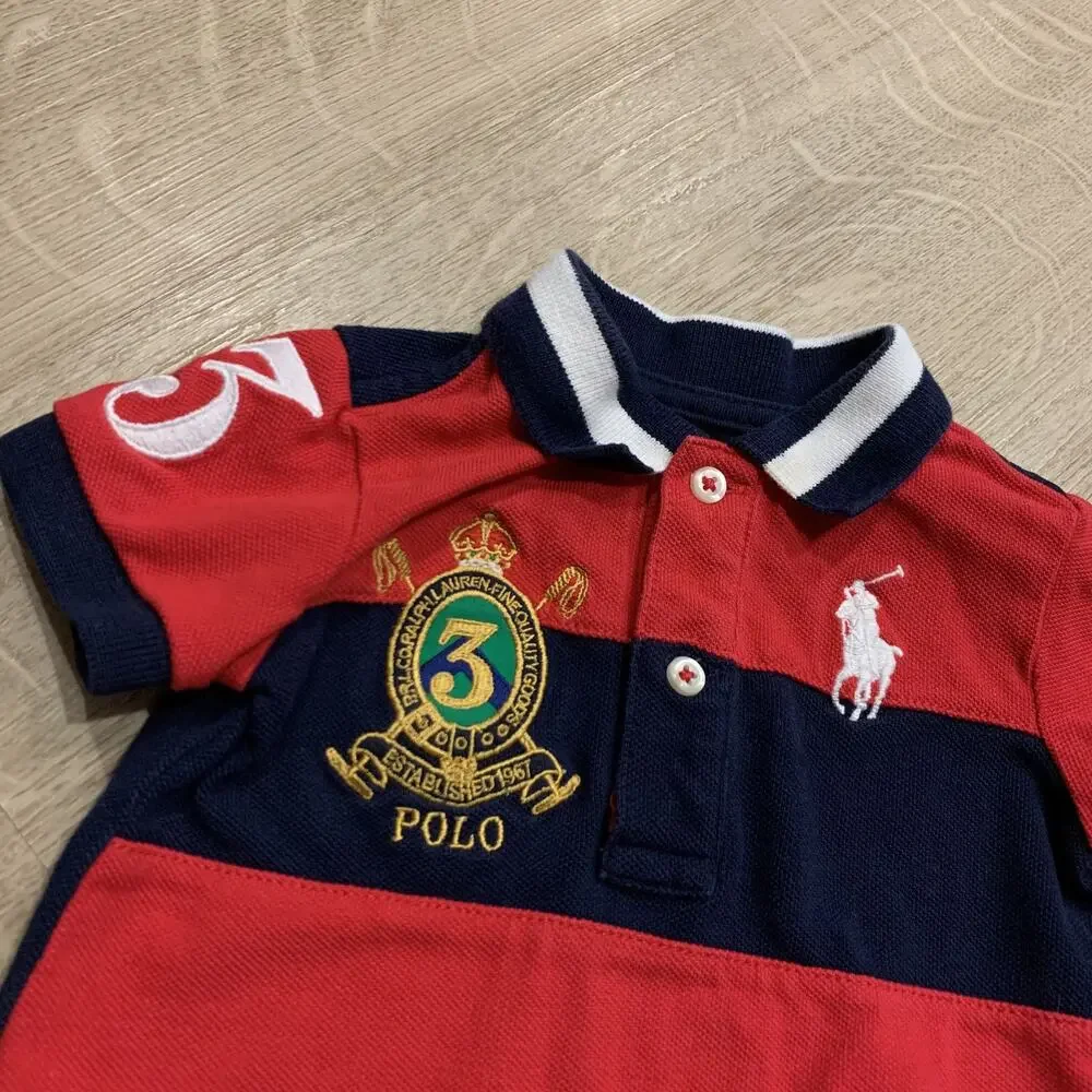 Polo Ralph Lauren Polo Shirt Baby Boys 3M 3 Months Red Blue Big Pony Crest # 3